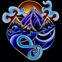 create a tattoo with sea and mountain theme make it simple and colourful